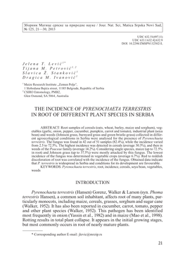 The Incidence of Pyrenochaeta Terrestris in Root of Different Plant Species in Serbia