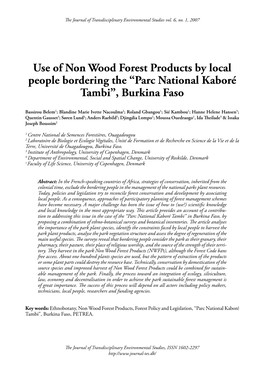 Use of Non Wood Forest Products by Local People Bordering the “Parc National Kaboré Tambi”, Burkina Faso