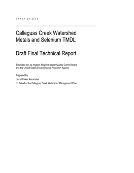 Calleguas Creek Watershed Metals and Selenium TMDL Draft Final