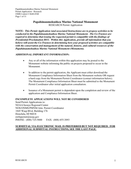 Application - Research OMB Control # 0648-0548 Page 1 of 31