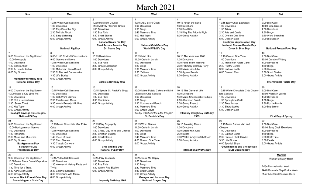 March 2021 Sun Mon Tue Wed Thu Fri Sat