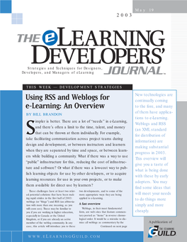 Using RSS and Weblogs for E-Learning: an Overview