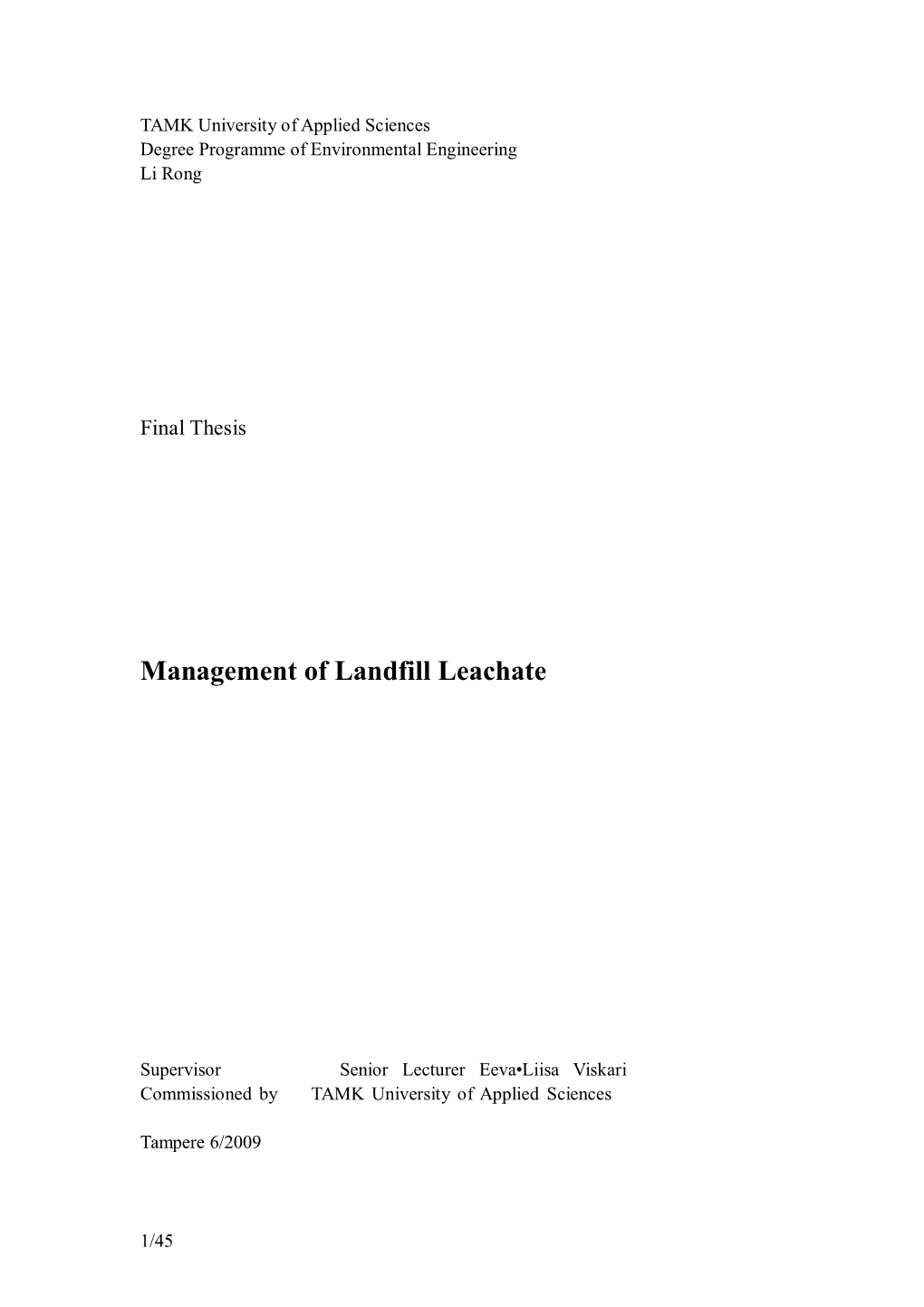 Management of Landfill Leachate