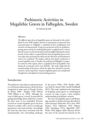 Prehistoric Activities in Megalithic Graves in Falbygden, Sweden by MALOU BLANK