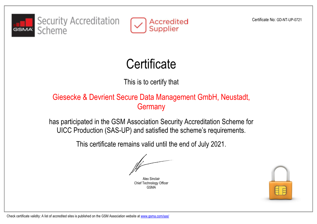 Certificate No: GD-NT-UP-0721