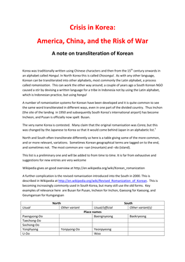Crisis in Korea: America, China, and the Risk of War