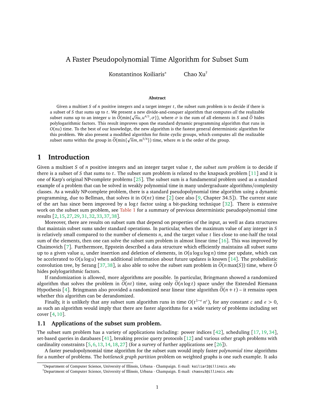 A Faster Pseudopolynomial Time Algorithm for Subset Sum 1