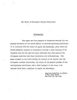 The Status of Portugal's African Territories Introduction This Paper