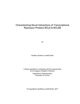 Characterizing Novel Interactions of Transcriptional Repressor Proteins BCL6 & BCL6B