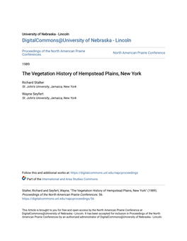 The Vegetation History of Hempstead Plains, New York