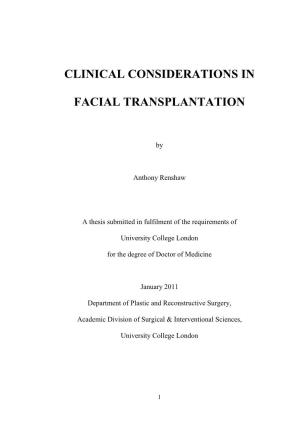 Clinical Considerations in Facial Transplantation