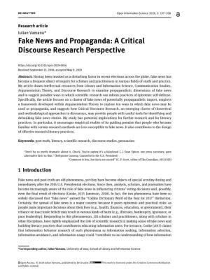 Fake News and Propaganda: a Critical Discourse Research Perspective