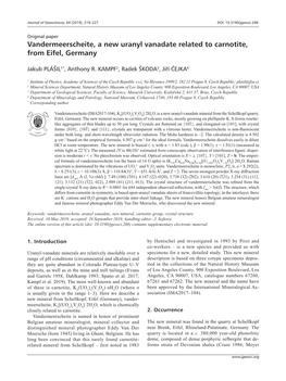 Vandermeerscheite, a New Uranyl Vanadate Related to Carnotite, from Eifel, Germany