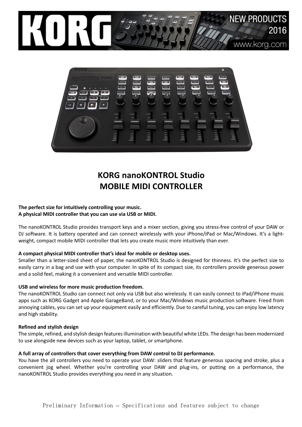 KORG Nanokontrol Studio MOBILE MIDI CONTROLLER