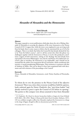 Alexander of Alexandria and the Homoousion
