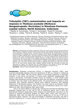 (TBT) Contamination and Impacts on Imposex in Thalessa Aculeata