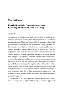 Elderly Housing in Contemporary Japan: Exploring Alternative Forms of Housing