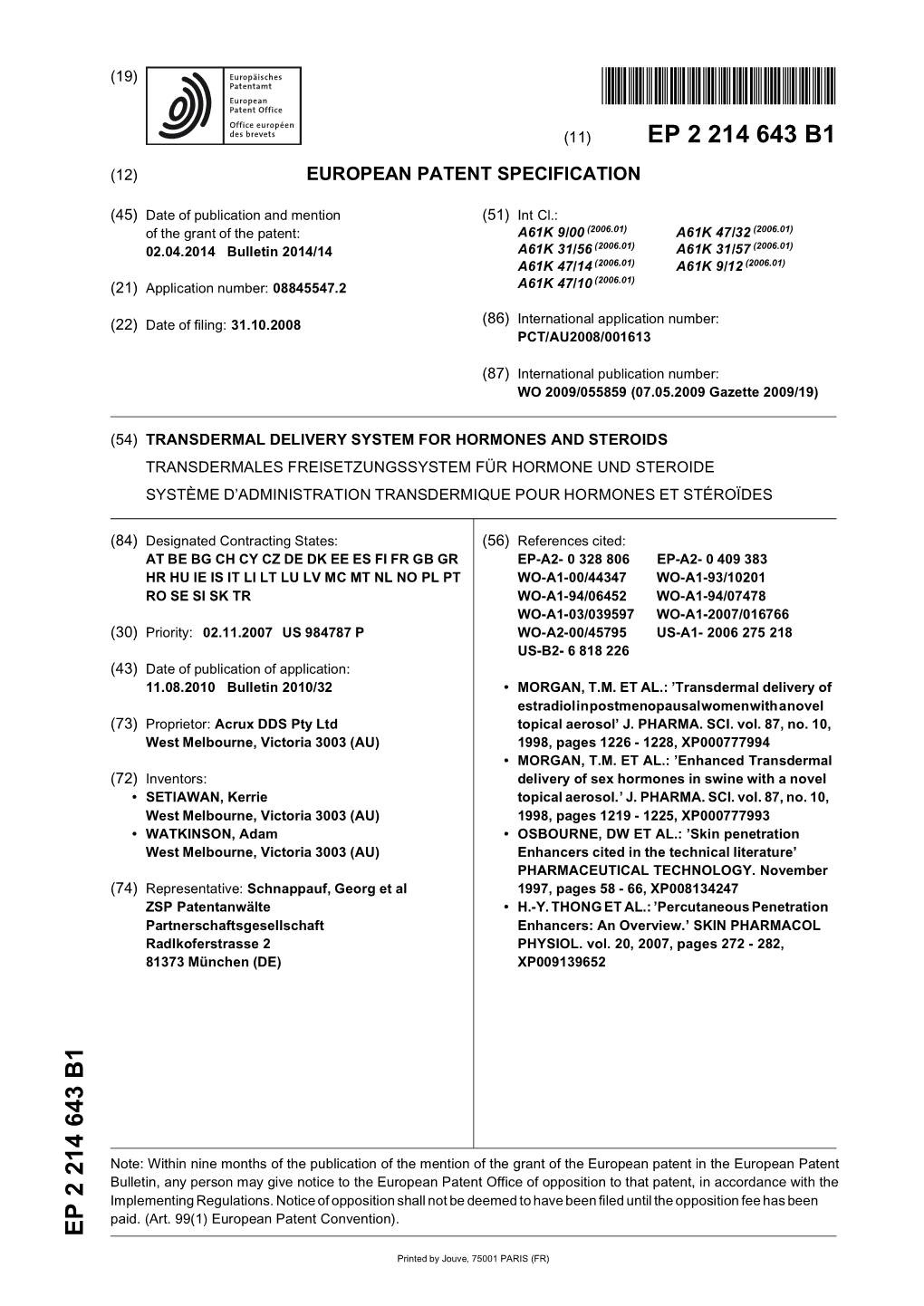 Transdermal Delivery System for Hormones and Steroids