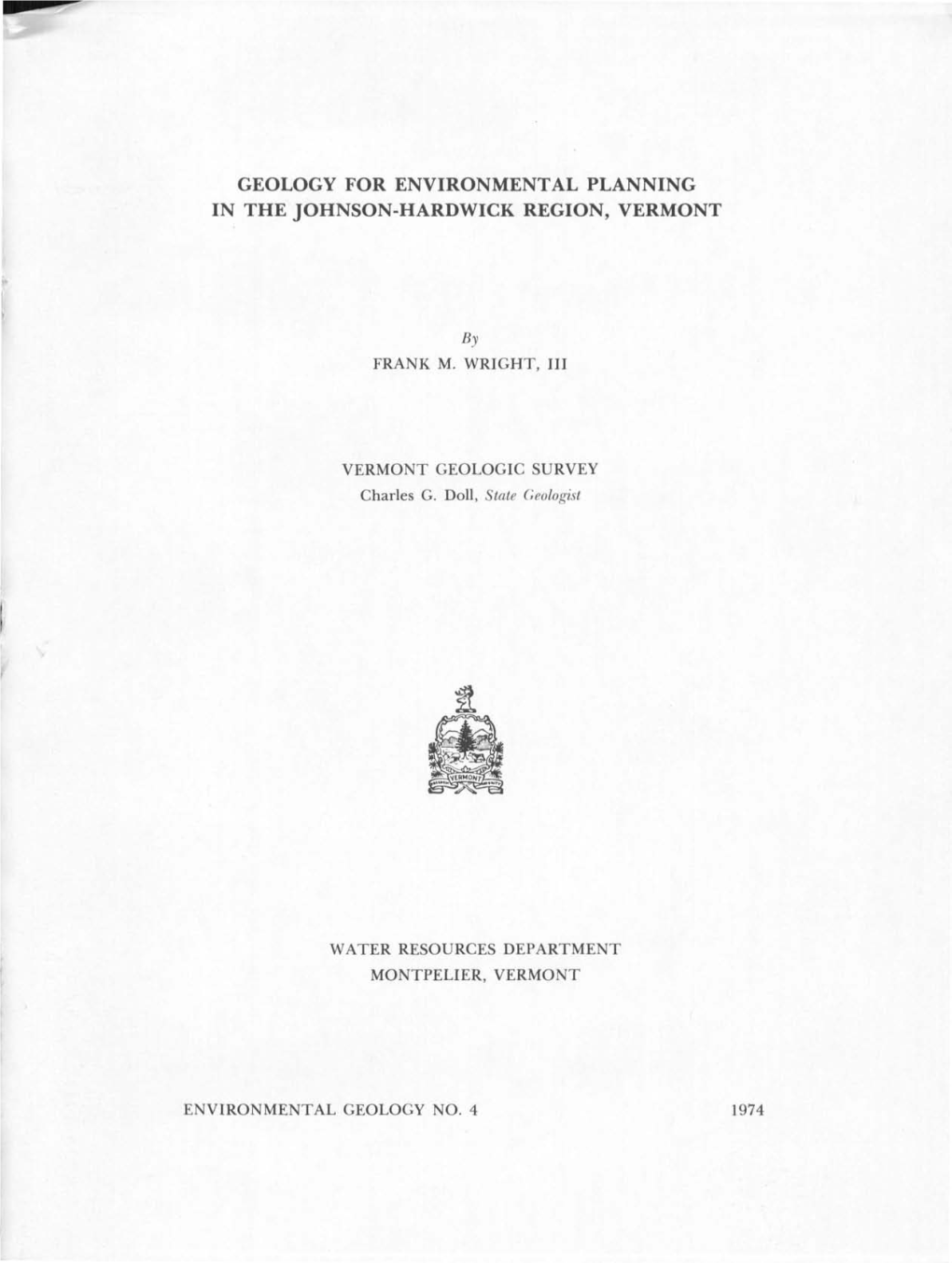 Geology for Environmental Planning in the Johnson-Hardwick Region, Vermont