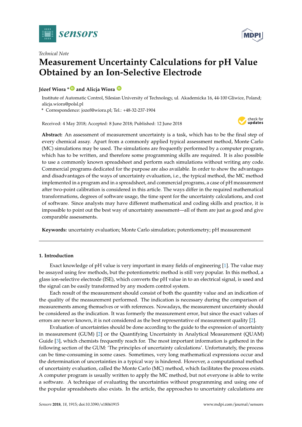 Measurement Uncertainty Calculations for Ph Value Obtained by an Ion-Selective Electrode