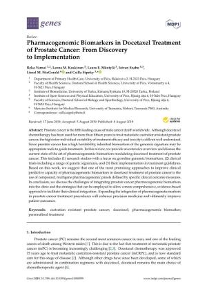 Pharmacogenomic Biomarkers in Docetaxel Treatment of Prostate Cancer: from Discovery to Implementation