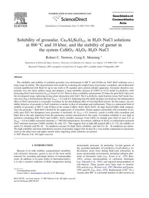 Solubility of Grossular, Ca3al2si3o12, in H2O–Nacl