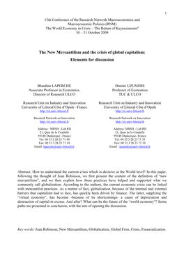 The New Mercantilism and the Crisis of Global Capitalism: Elements for Discussion