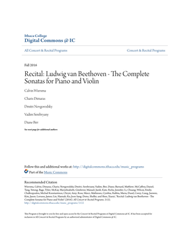 Ludwig Van Beethoven - the Ompletc E Sonatas for Piano and Violin Calvin Wiersma