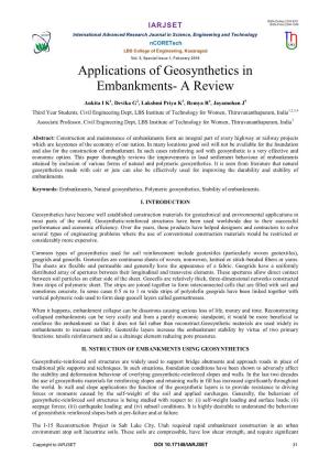 Applications of Geosynthetics in Embankments- a Review