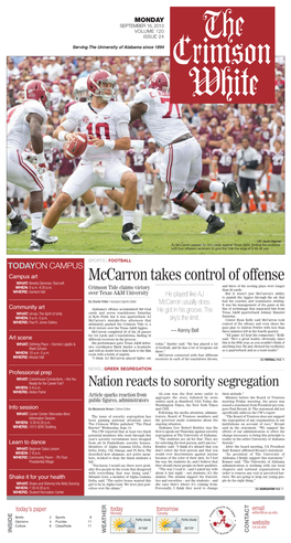 Mccarron Takes Control of Offense WHAT: Beverly Semmes: Starcraft WHEN: 9 A.M.-4:30 P.M