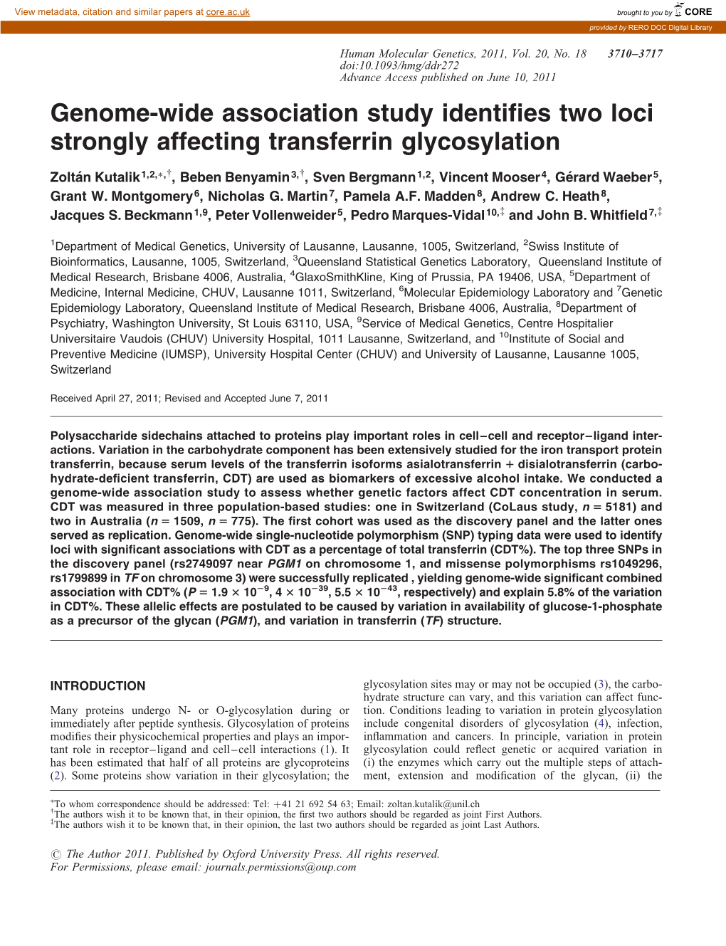 Genome-Wide Association Study Identifies Two Loci Strongly Affecting