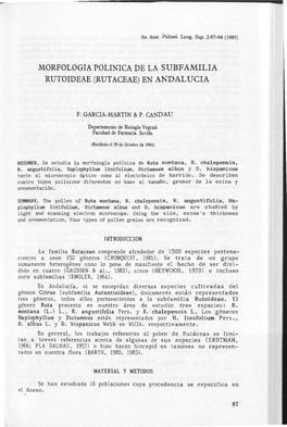 Morfologia Polinica De La Subfamilia Rutoideae (Rutaceae) En Andalucia