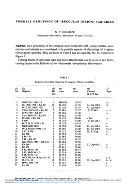 Possible Groupings of Irregular (Orion) Variables