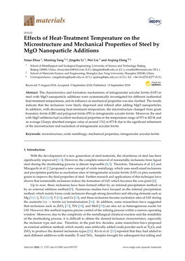 Effects of Heat-Treatment Temperature on the Microstructure and Mechanical Properties of Steel by Mgo Nanoparticle Additions