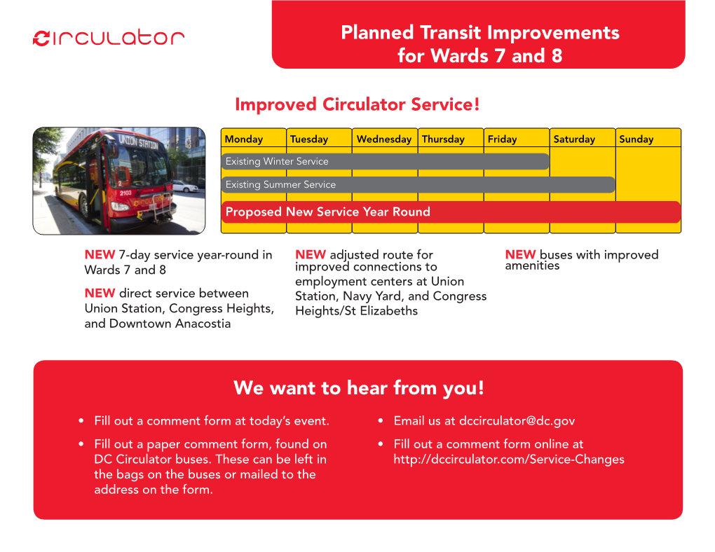 Planned Transit Improvements for Wards 7 and 8 We Want to Hear from You!