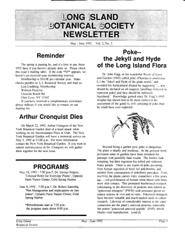 Reminder Arthur Cronquist Dies PROGRAMS the Jekyll and Hyde Of