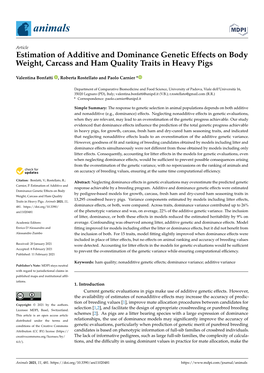 Estimation of Additive and Dominance Genetic Effects on Body Weight, Carcass and Ham Quality Traits in Heavy Pigs