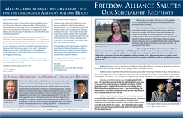 Freedom Alliance Salutes Making Educational Dreams Come True for the Children of America’S Military Heroes Our Scholarship Recipients