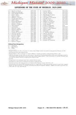 Governors of the State of Michigan, 1835-2009