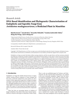 DNA Based Identification and Phylogenetic Characterisation of Endophytic and Saprobic Fungi from Antidesma Madagascariense, a Medicinal Plant in Mauritius