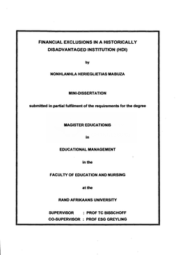 Financial Exclusions in a Historically Disadvantaged Institution (Hdi)