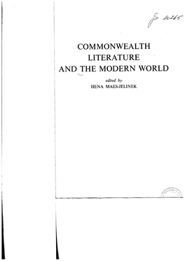 Commonwealth Literature and the Modern World