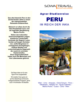 IM REICH DER INKA Bekannt Vor Allem Durch Die Inka-Hauptstadt Cuzco Und Die Legendäre Bergfestung Machu Picchu