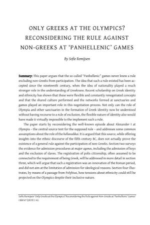 Only Greeks at the Olympics? Reconsidering the Rule Against Non-Greeks at ‘Panhellenic’ Games