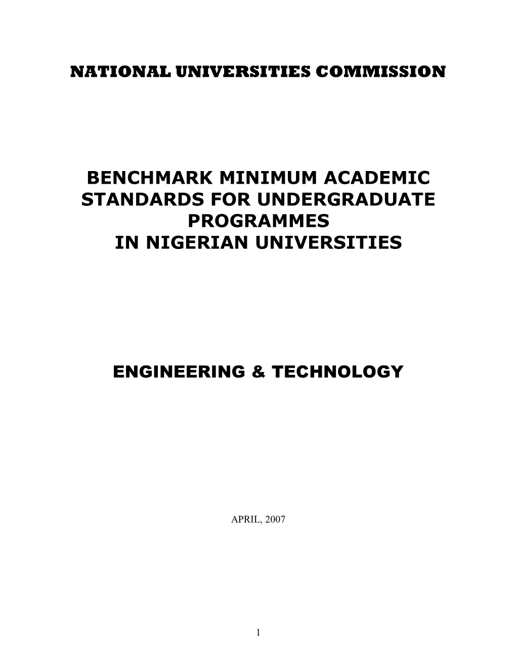 Benchmark Minimum Academic Standards For Undergraduate Programmes In ...