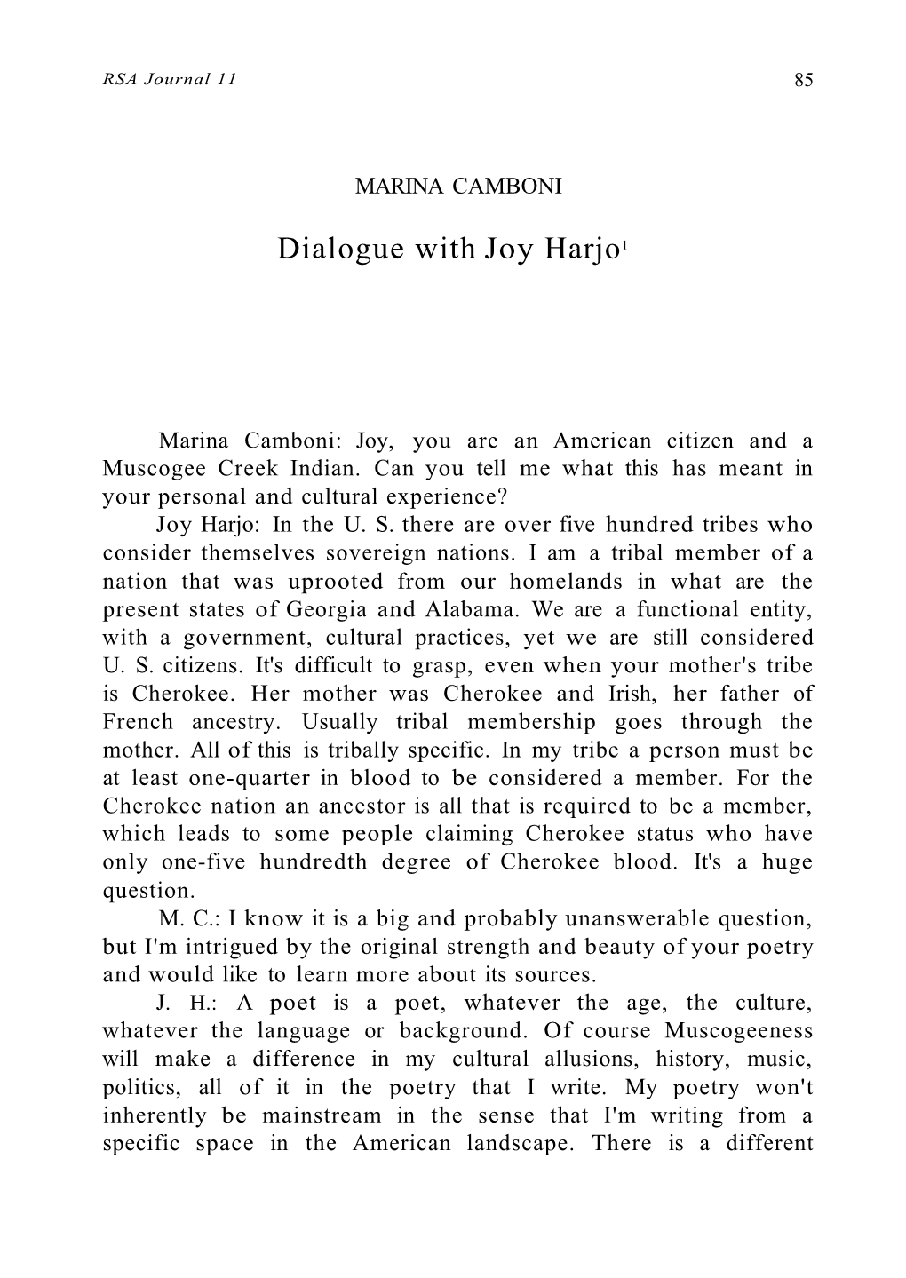 Dialogue with Joy Harjo1