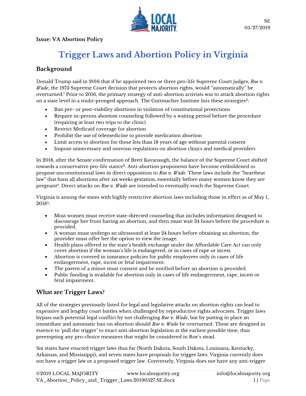 Trigger Laws and Abortion Policy in Virginia