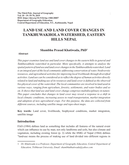 Land Use and Land Cover Changes in Tankhuwakhola Watershed, Eastern Hills Nepal