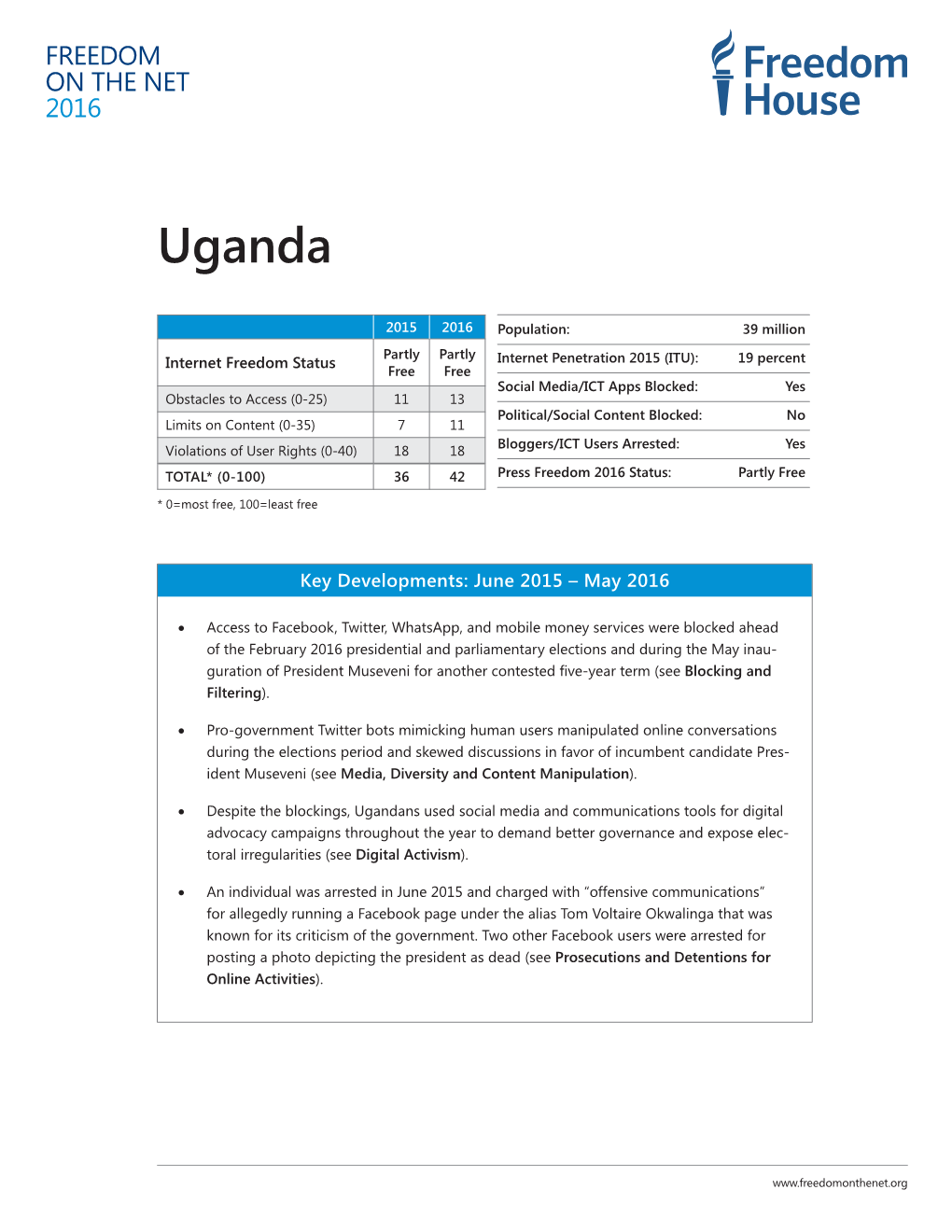 Uganda: Freedom on the Net 2016