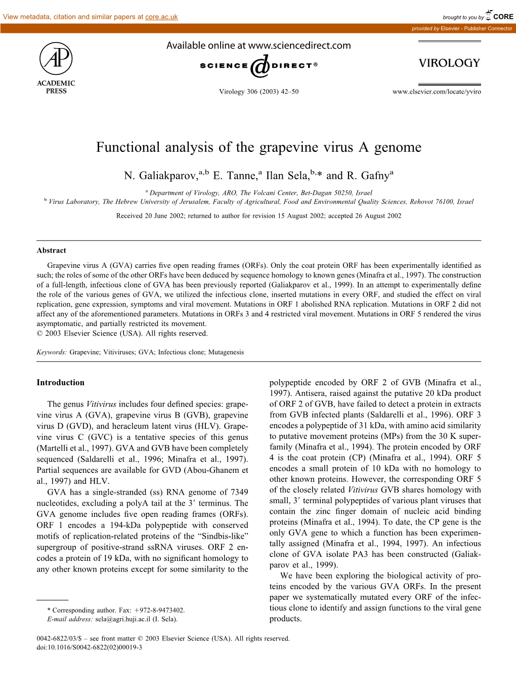 Functional Analysis of the Grapevine Virus a Genome